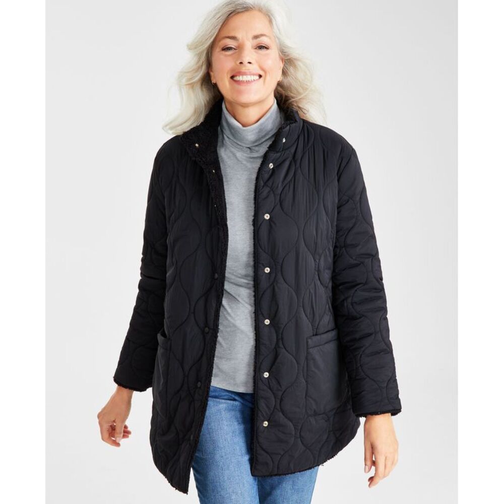 Style & Co. Women's Reversible Long-Sleeves Sherpa Jacket